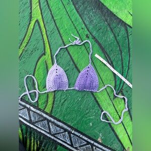 Handmade Crocheted Triangle Bikini Top - Lavender Purple multicolor